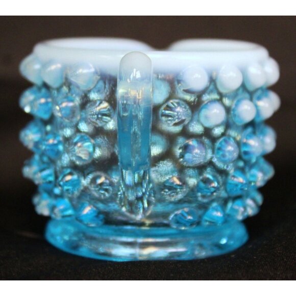 2 Pc Fenton Glass Mini Hobnail Creamer Jug Sugar Bowl Set Opalescent Star - Picture 5 of 13